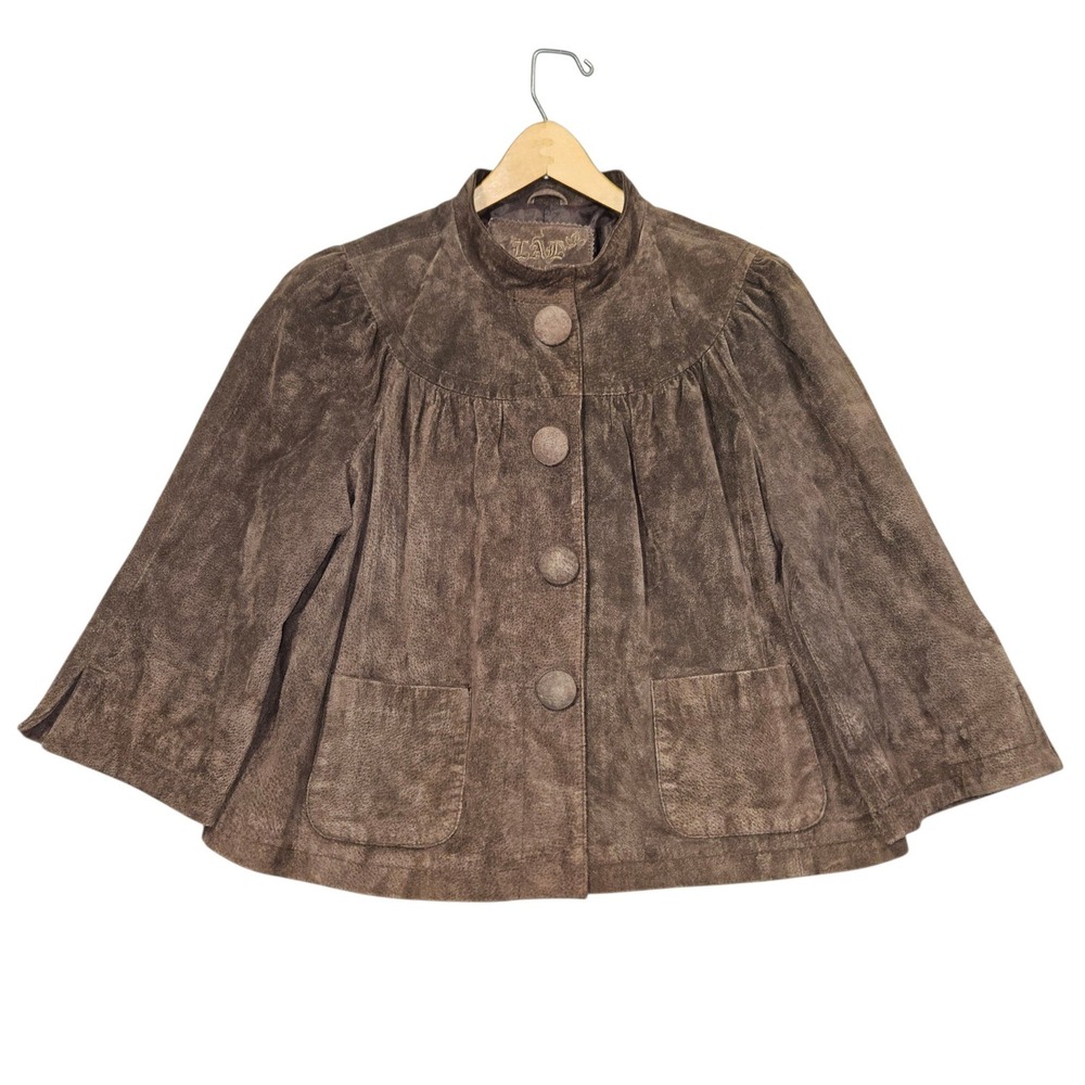 Live A Little VTG Swing Babydoll Leather Jacket Chocolate Brown Sz PXL